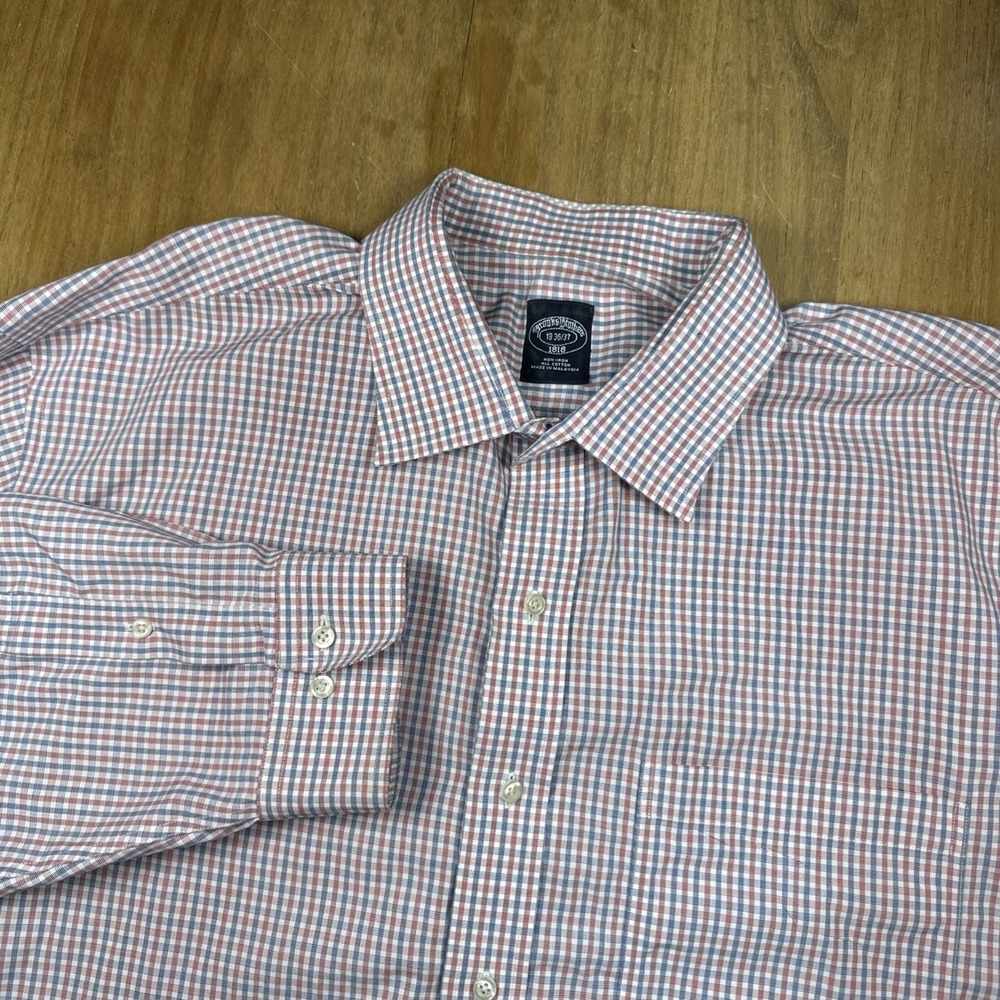 Brooks Brothers Men's Dress Shirt 19 36/37 Pink Check Gingham Big And Tall